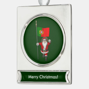 De Kerstman met Vlag van Portugal Verzilverd Banner Ornament