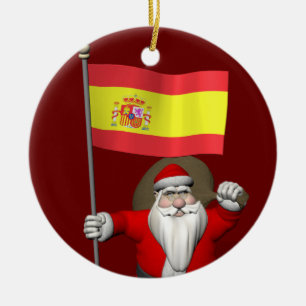 De Kerstman met Vlag van Spanje Keramisch Ornament