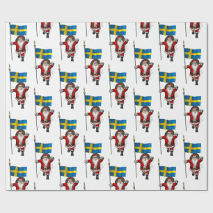 De Kerstman met Vlag van Zweden Cadeaupapier