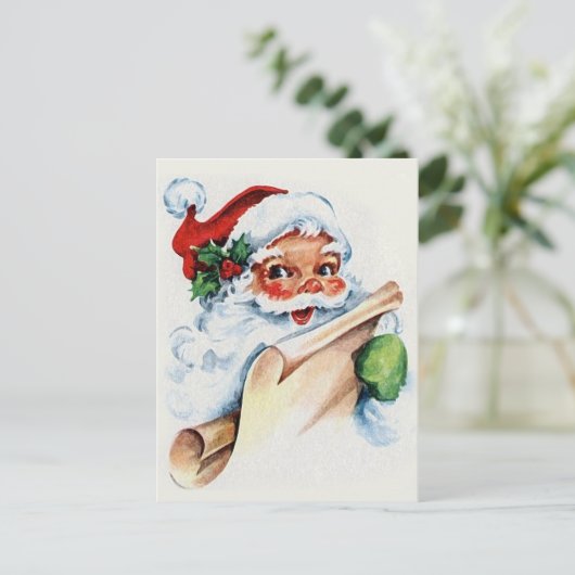 De kerstman met zijn kerstlijstrol briefkaart (Staand voorkant)
