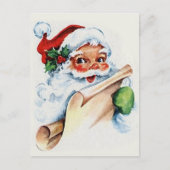 De kerstman met zijn kerstlijstrol briefkaart (Voorkant)