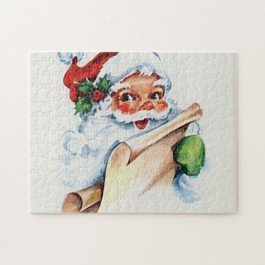 De kerstman met zijn kerstlijstrol legpuzzel (Horizontaal)