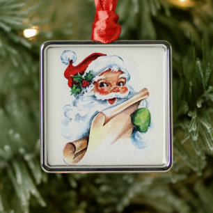 De kerstman met zijn kerstlijstrol metalen ornament