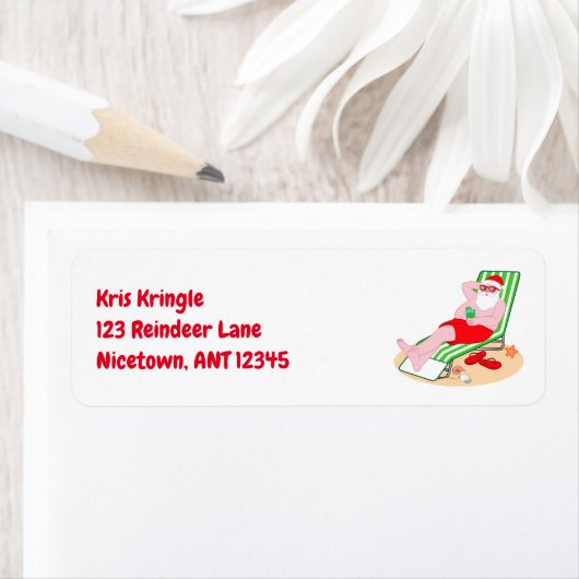 De Kerstman neemt een stranddag Etiket (Insitu)
