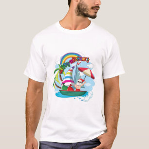 De kerstman op de boot tijdens het zomerthema. t-shirt