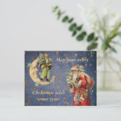 De Kerstman op een halve maan Feestdagenkaart (Staand voorkant)