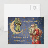 De Kerstman op een halve maan Feestdagenkaart (Voorkant / Achterkant)