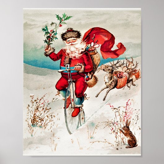 De kerstman op een klooster met een jaarkerst poster (Voorkant)