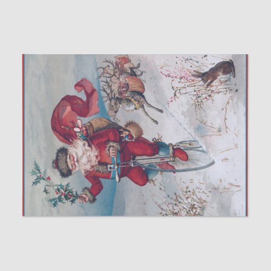 De kerstman op een rendiertje achter de rug. tissuepapier (Voorkant)