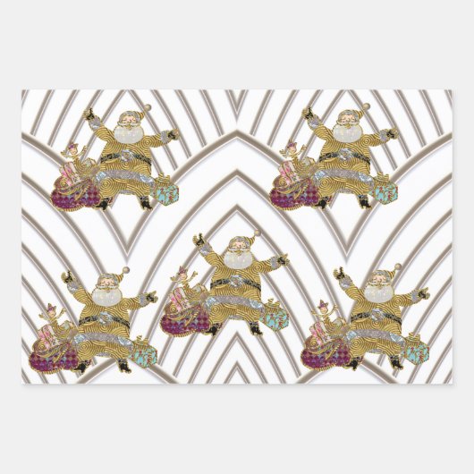 De kerstman op weg naar 3 kerst inpakpapier vel (Voorkant)