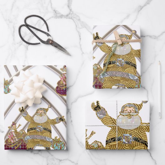 De kerstman op weg naar 3 kerst inpakpapier vel (Voorkant)