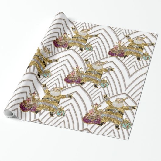 De kerstman op zijn weg cadeaupapier (Uitgerold)