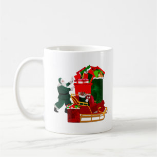 De kerstman pakt zijn slee koffiemok