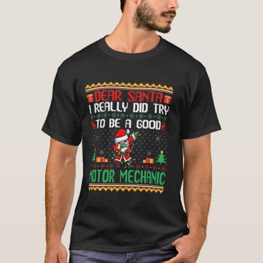 De Kerstman probeert een Goede Motor Mechanic Grap T-shirt (Voorkant)