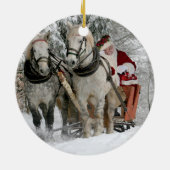 De kerstman rijdt in een paardje keramisch ornament (Achterkant)