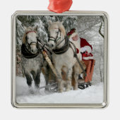 De kerstman rijdt in een paardje metalen ornament (Voorkant)