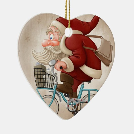 De kerstman rijdt met de fiets keramisch ornament (Rechts)