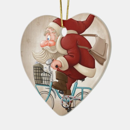 De kerstman rijdt met de fiets keramisch ornament (Links)