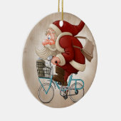 De kerstman rijdt met de fiets keramisch ornament (Rechts)