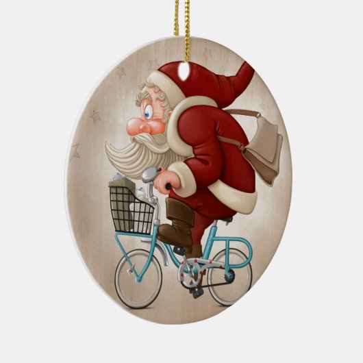 De kerstman rijdt met de fiets keramisch ornament (Rechts)