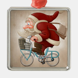 De kerstman rijdt met de fiets metalen ornament