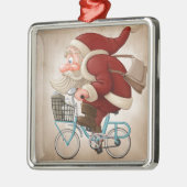 De kerstman rijdt met de fiets metalen ornament (Links)