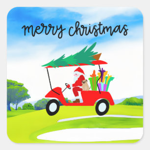 De Kerstman rijdt met een golfkar op kerstfeestdag Vierkante Sticker