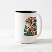 De Kerstman rijdt op een dinosaurus Tweekleurige Koffiemok (Voorkant rechts)