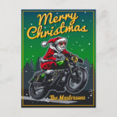 De Kerstman rijdt op een motorfiets Vrolijk Kerstf Feestdagenkaart (Voorkant)