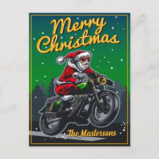 De Kerstman rijdt op een motorfiets Vrolijk Kerstf Feestdagenkaart (Voorkant)