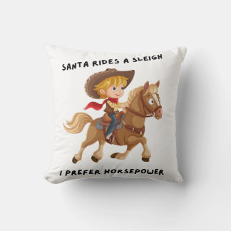 De kerstman rijdt op een slee. Ik geef de voorkeur Kussen