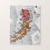 De kerstman rijdt op een slee met cadeaudoos legpuzzel (Verticaal)