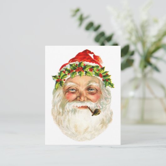 De Kerstman rookt een pijp Feestdagenkaart (Staand voorkant)