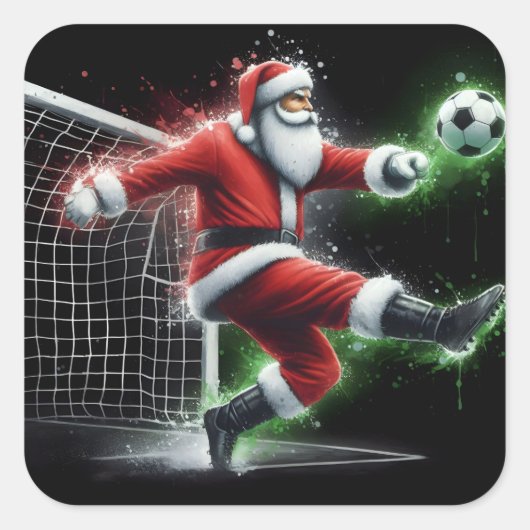 De Kerstman schopt een Voetbal deze kerst Vierkante Sticker (Voorkant)