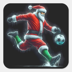 De Kerstman schopt een Voetbal in de sneeuw Vierkante Sticker