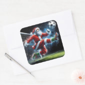 De Kerstman schopt een Voetbal in de winter Vierkante Sticker (Envelop)