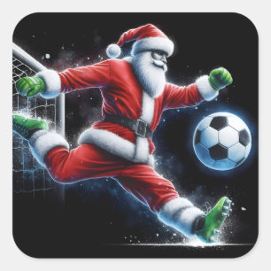 De Kerstman schopt een Voetbal in de winter Vierkante Sticker