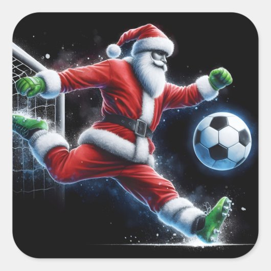 De Kerstman schopt een Voetbal in de winter Vierkante Sticker (Voorkant)