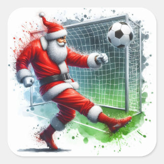 De Kerstman schopt een Voetbal naar het doel Vierkante Sticker
