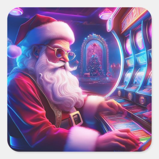 De Kerstman speelt de gokkasten in het casino Vierkante Sticker (Voorkant)