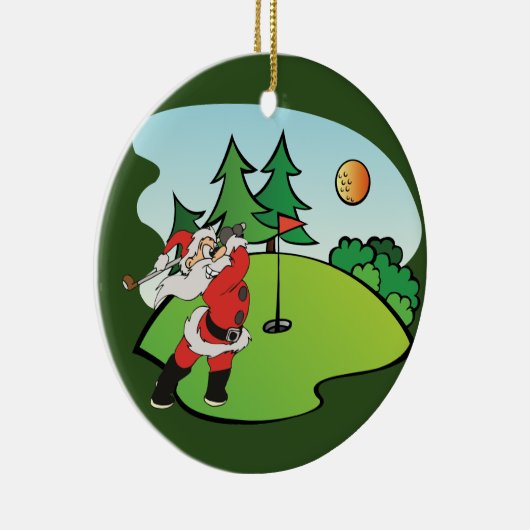 De kerstman speelt golf op het negende gat keramisch ornament (Rechts)