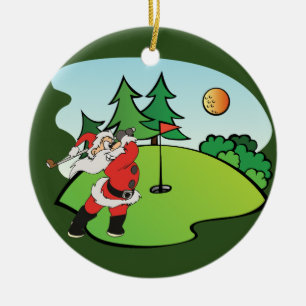 De kerstman speelt golf op het negende gat keramisch ornament