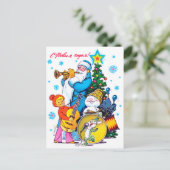 De kerstman speelt in een band, Russisch Briefkaart (Staand voorkant)