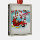 De kerstman trekt rendier. metalen ornament (Rechts)