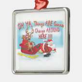 De kerstman trekt rendier. metalen ornament (Links)