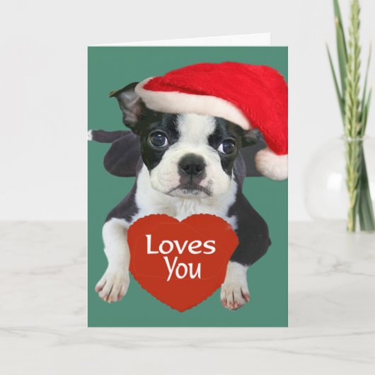 De Kerstman van Boston Terriers Feestdagen Kaart (Voorkant)