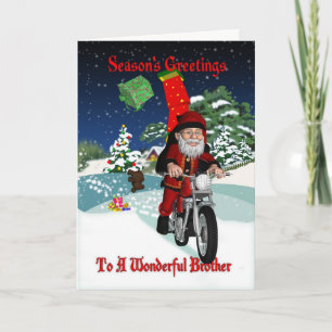 De Kerstman van de Motorfiets van de broer met Feestdagen Kaart