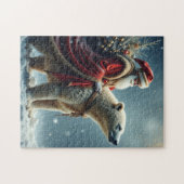 De Kerstman van de Noordpool op een Polar Beer Legpuzzel (Horizontaal)