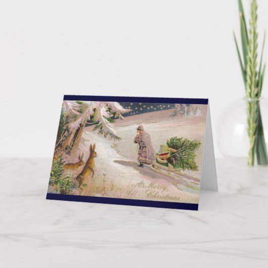 De Kerstman van het Horloge van konijnen in de Feestdagen Kaart (Voorkant)