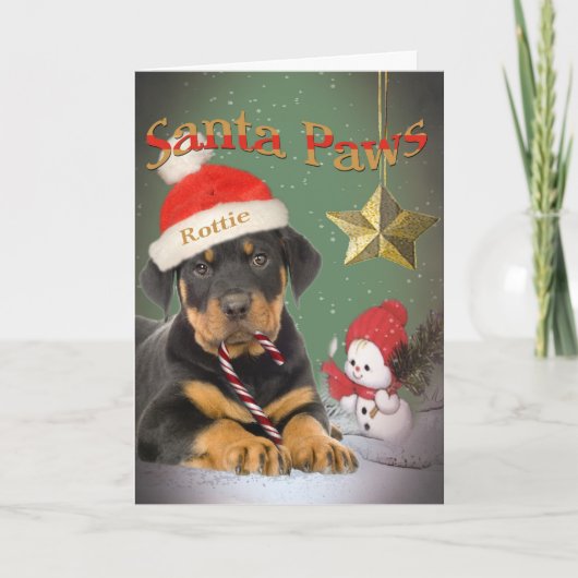 De Kerstman van het Puppy van Rottweiler Feestdagen Kaart (Voorkant)